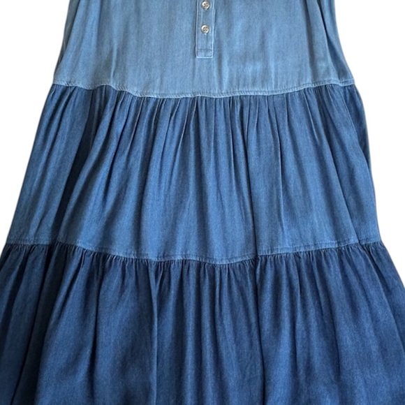 Karen Kane Sleeveless Tiered Chambray Denim Dress - Picture 3 of 12